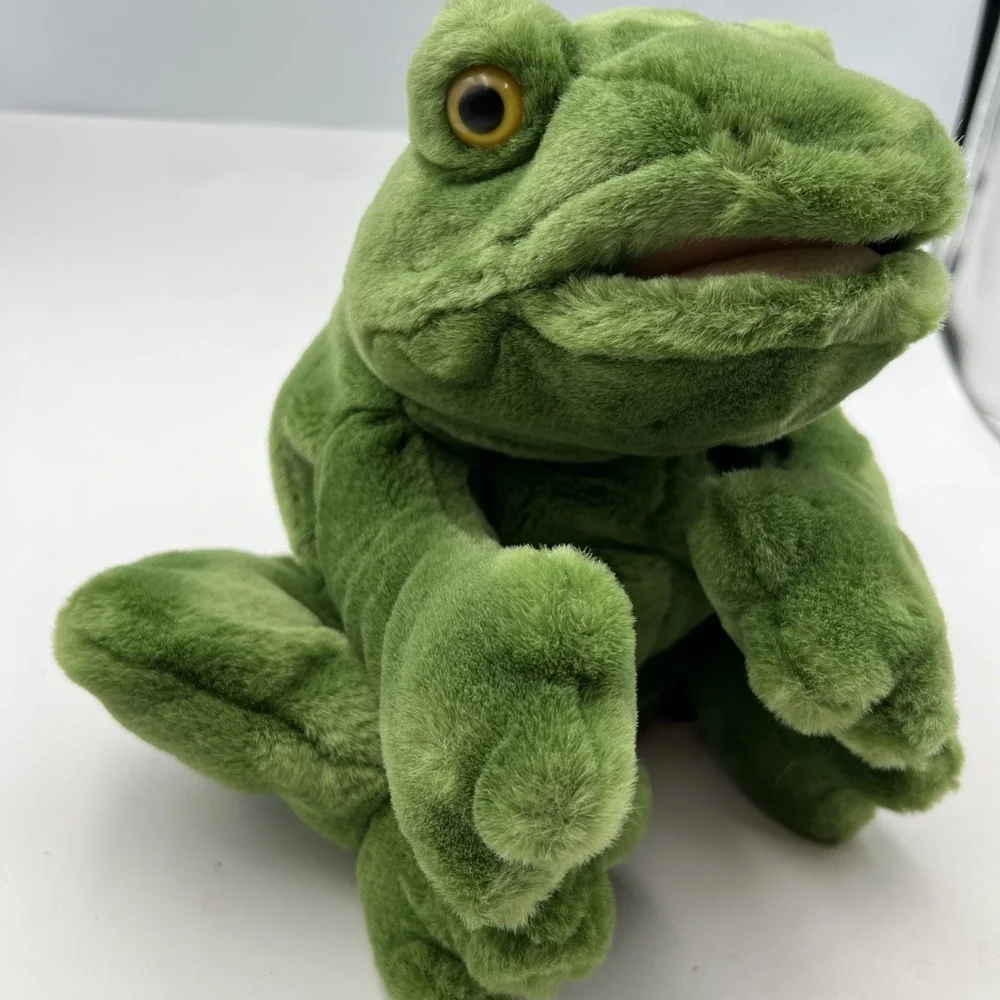 Russ Berrie Croaker Green Frog Hand Puppet Plush Stuffed Animal 10